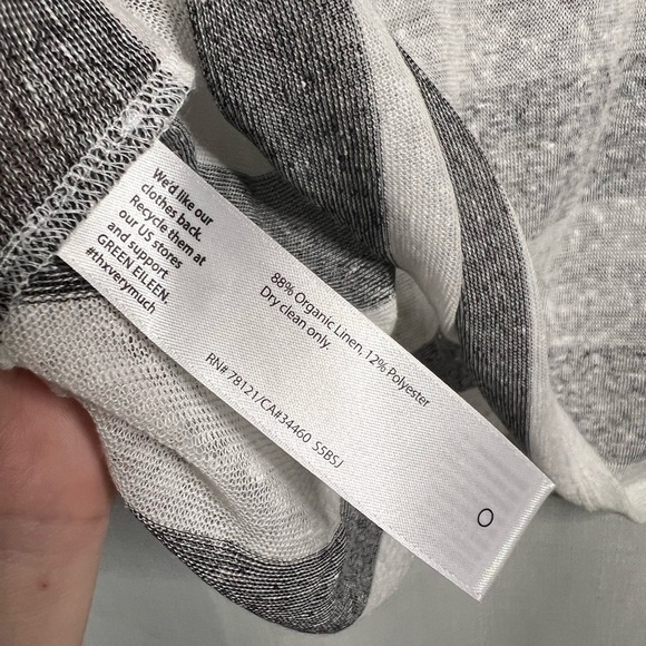 EILEEN FISHER White and Grey Organic Linen Stripe Knit Racerback Long Tank XS - Picture 6 of 6
